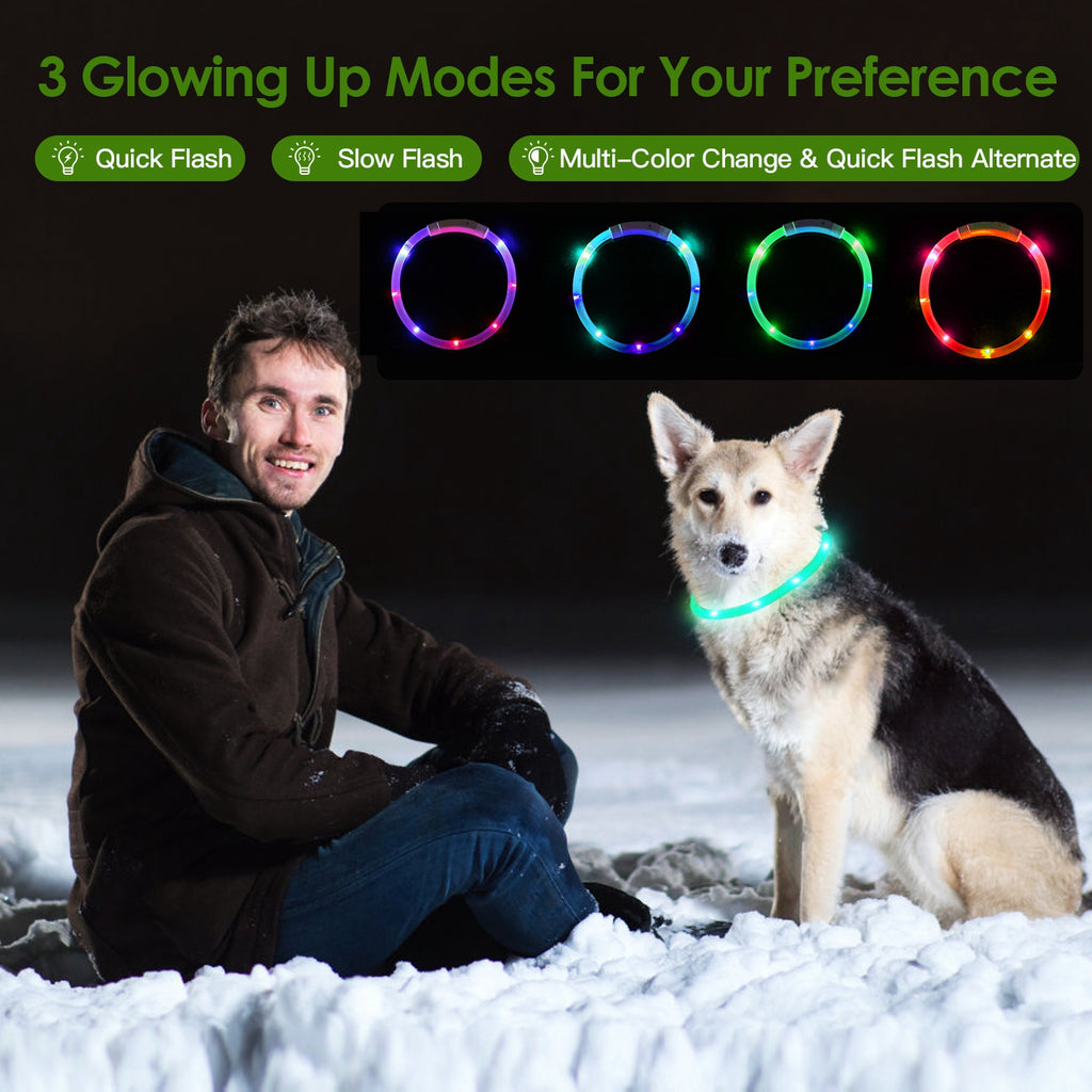 1Pc USB Rechargeable LED Dog Collar Multi Color Lighting Dog Safety Collar Cuttable Length Glow Dog Collar For Small Medium Large Dog Night Walking